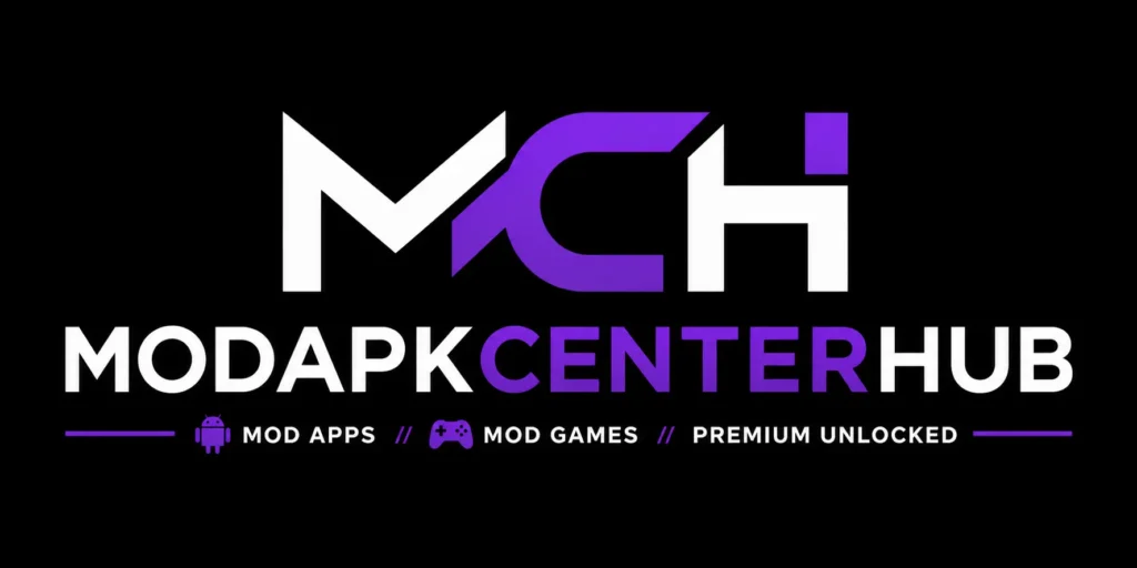 ModAPKCenterHub logo with mod apps and mod games theme