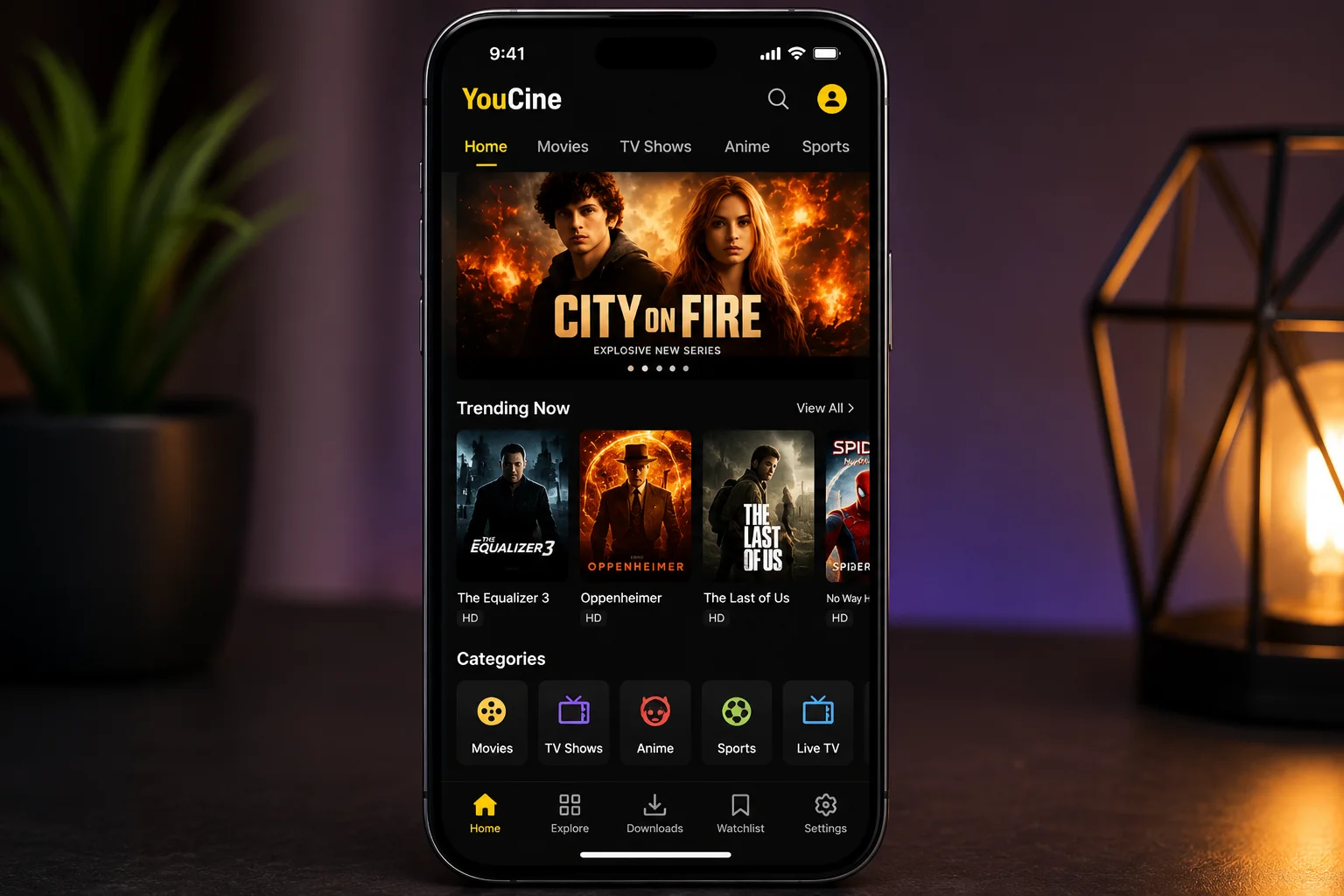 YouCine app interface preview on iPhone
